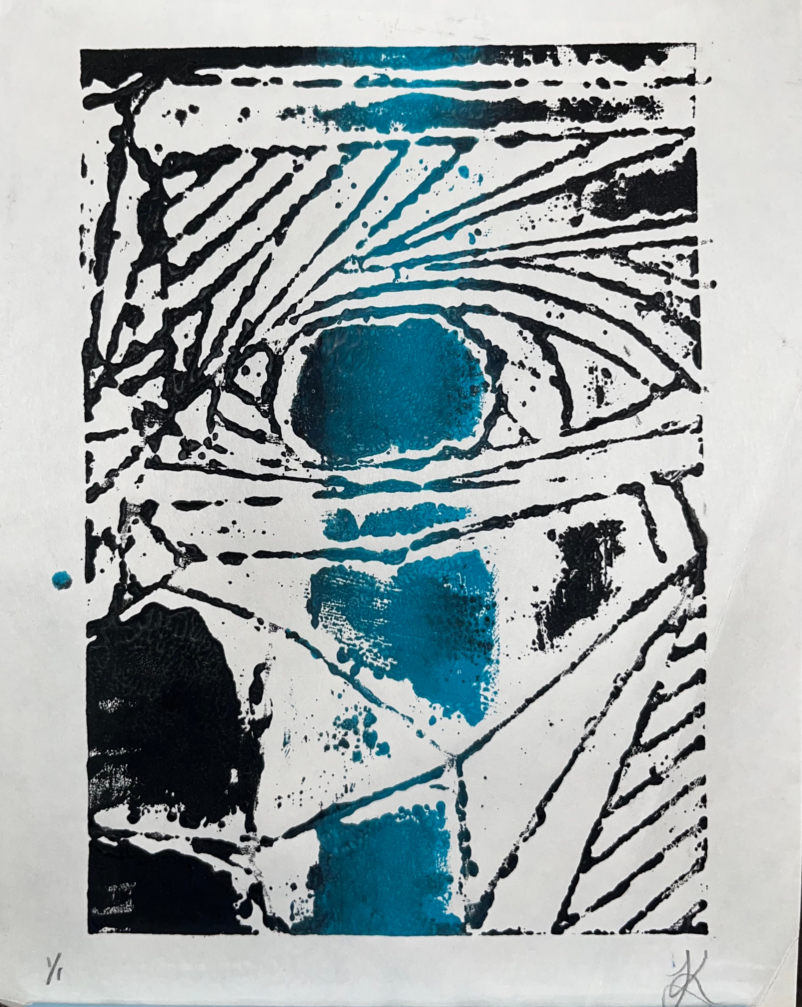 Teal peacock eye relief print — original artwork by Kristy Long