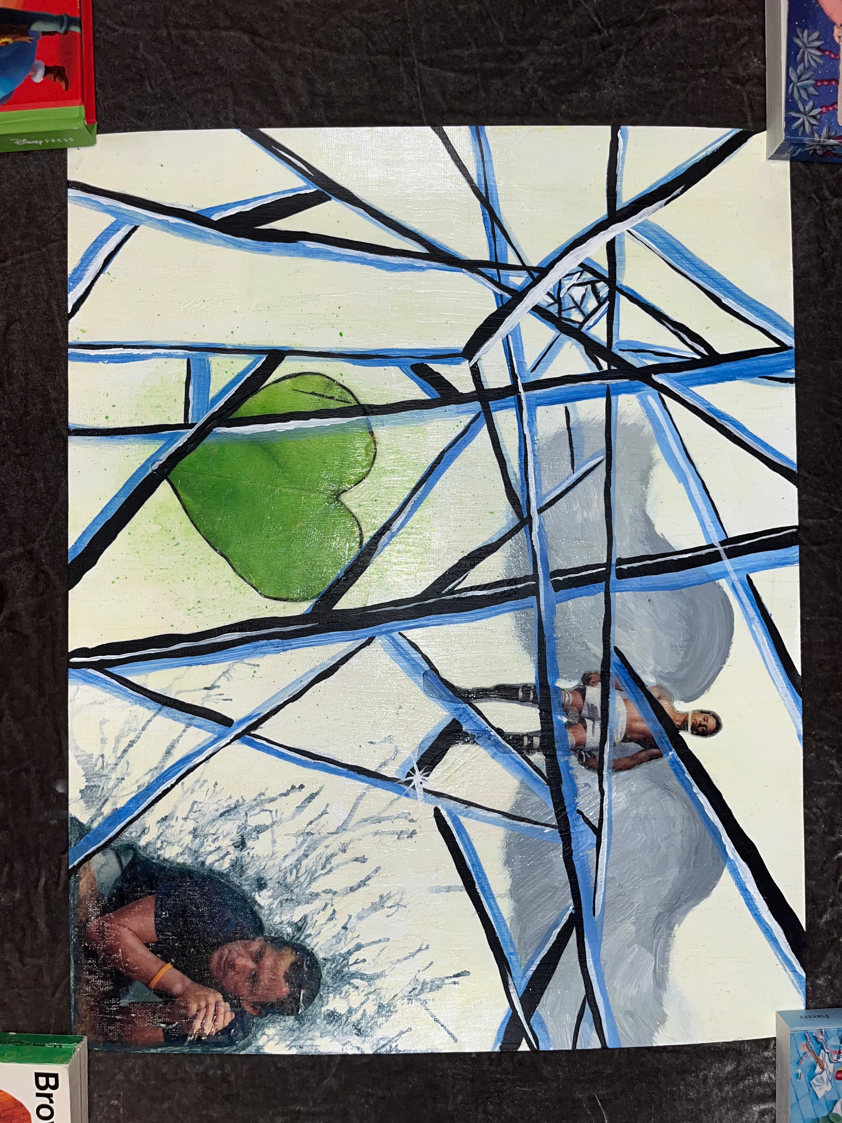Mixed-media pole vaulting artwork