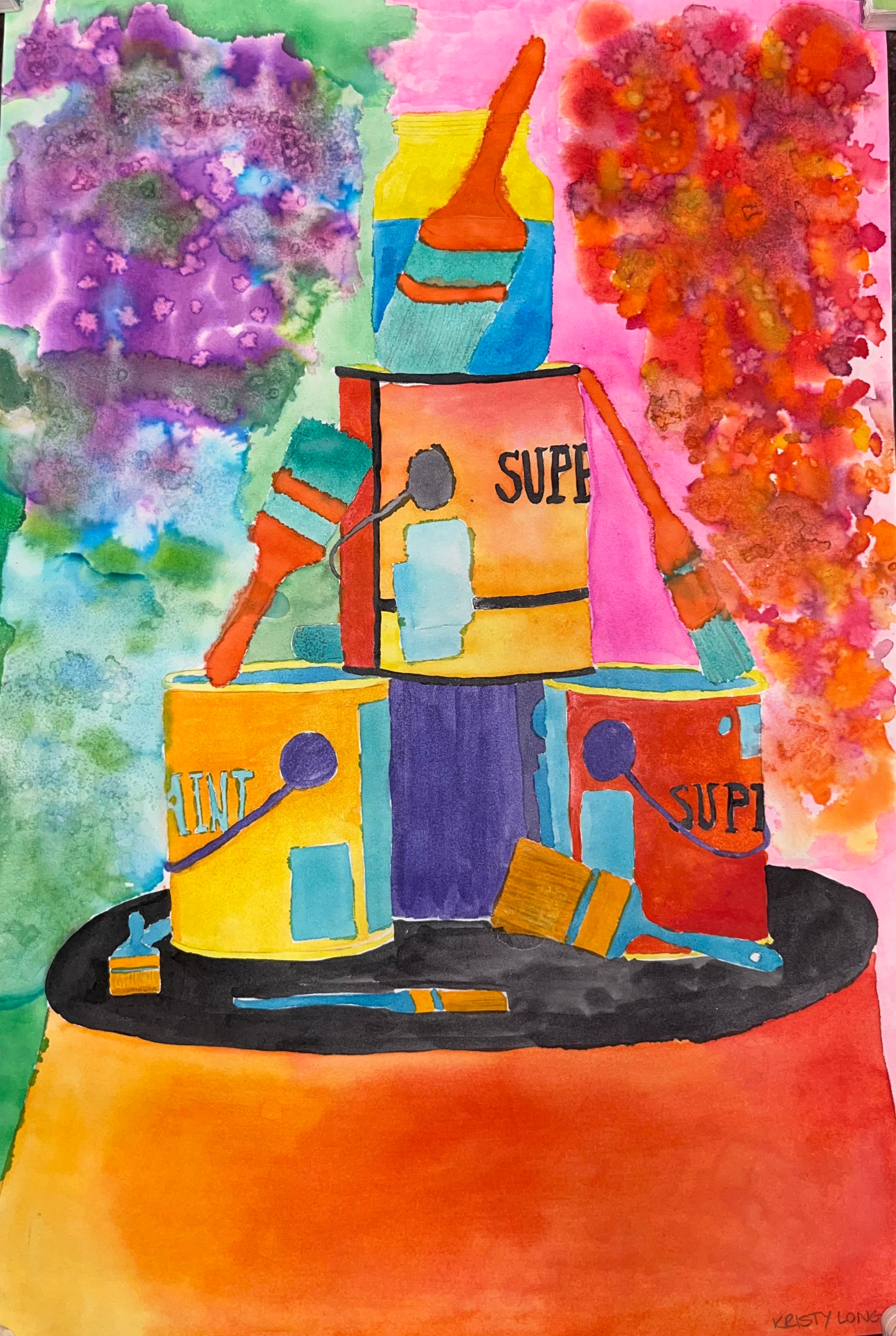 Colorful paint cans and brushes